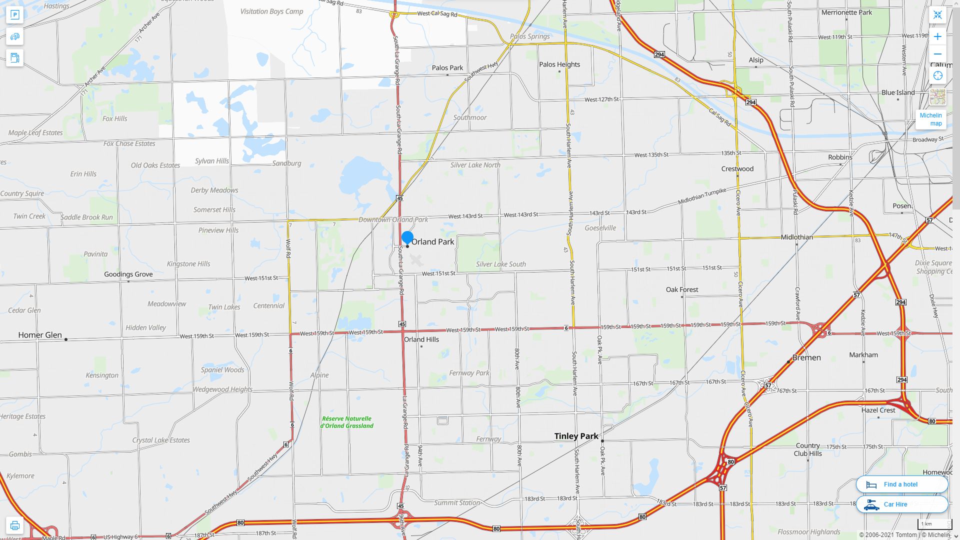Orland Park illinois Highway and Road Map